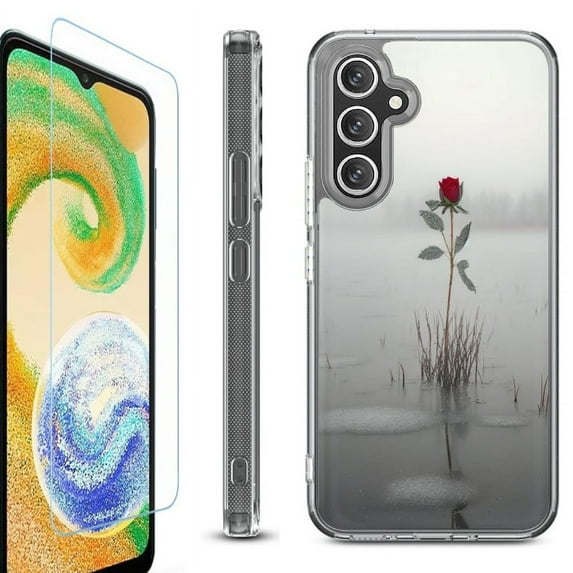 For Samsung Galaxy A35 5G Phone Case Cover, Shockproof Bumper Hybrid Case with Tempered Glass Screen Protector, by OneToughShield - Icy Rose