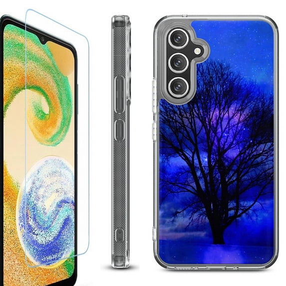 For Samsung Galaxy A35 5G Phone Case Cover, Shockproof Bumper Hybrid Case with Tempered Glass Screen Protector, by OneToughShield - Night Tree