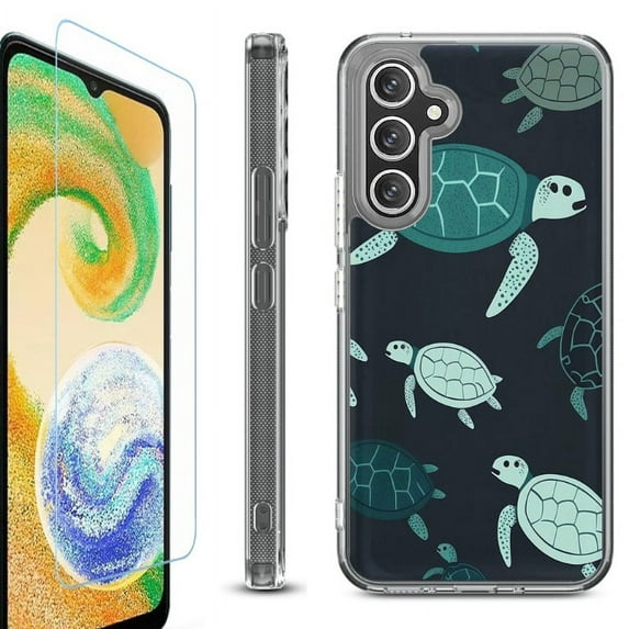 For Samsung Galaxy A35 5G Phone Case Cover, Shockproof Bumper Hybrid Case with Tempered Glass Screen Protector, by OneToughShield - Sea Turtle Mix