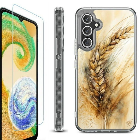 For Samsung Galaxy A35 5G Phone Case Cover, Shockproof Bumper Hybrid Case with Tempered Glass Screen Protector, by OneToughShield - Wheat Painting