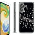 thumbnail image 1 of For Samsung Galaxy A35 5G Phone Case Cover, Shockproof Bumper Hybrid Case with Tempered Glass Screen Protector, by OneToughShield - Music Notes / Black, 1 of 3