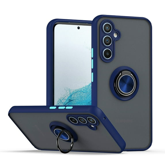 For Samsung Galaxy A35 5G / SM-A356 Impact Metal Ring Holder Stand Magnetic Car Mount Protective Hybrid Case Cover Blue