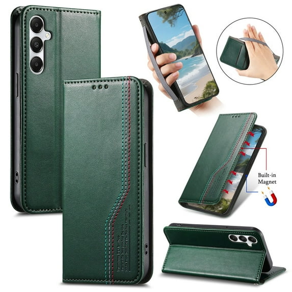 For Samsung Galaxy A36 5G 6.7-inch Case,Elastic Wristband Magnetic Suction Closure Flip Stand Wallet Leather Phone Case,Green