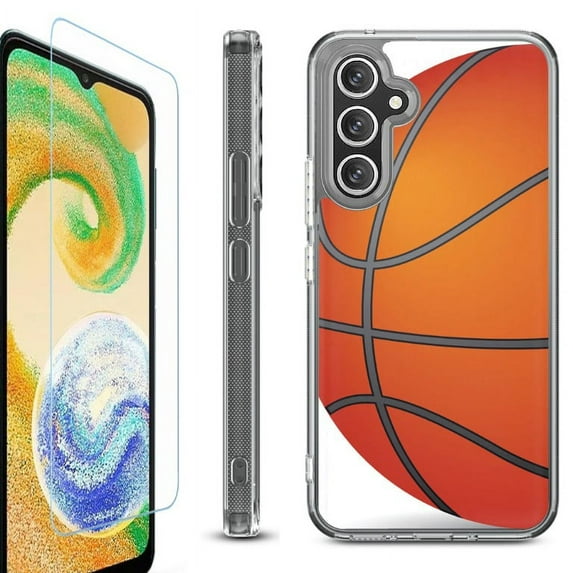 For Samsung Galaxy A36 5G Phone Case Cover, Shockproof Bumper Hybrid Case with Tempered Glass Screen Protector, by OneToughShield - Basketball