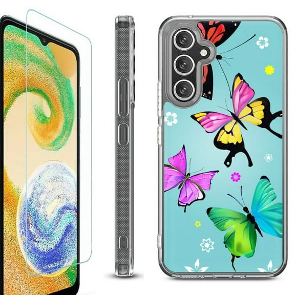 For Samsung Galaxy A36 5G Phone Case Cover, Shockproof Bumper Hybrid Case with Tempered Glass Screen Protector, by OneToughShield - Butterfly