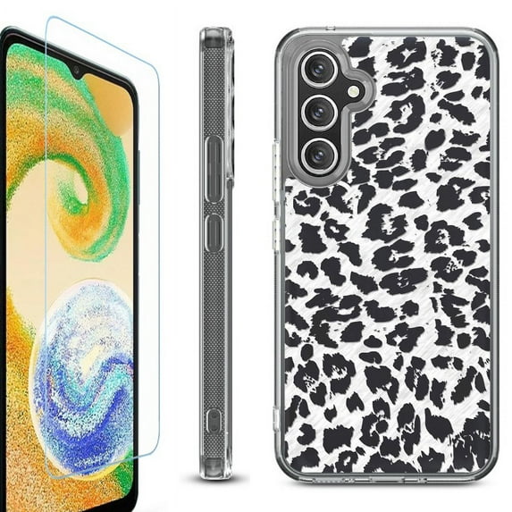 For Samsung Galaxy A36 5G Phone Case Cover, Shockproof Bumper Hybrid Case with Tempered Glass Screen Protector, by OneToughShield - Cheetah B/W