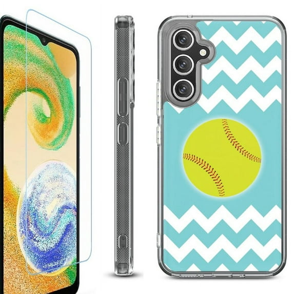 For Samsung Galaxy A36 5G Phone Case Cover, Shockproof Bumper Hybrid Case with Tempered Glass Screen Protector, by OneToughShield - Chevron/Softball