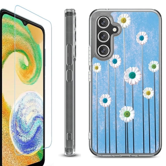 For Samsung Galaxy A36 5G Phone Case Cover, Shockproof Bumper Hybrid Case with Tempered Glass Screen Protector, by OneToughShield - Daisy Sky