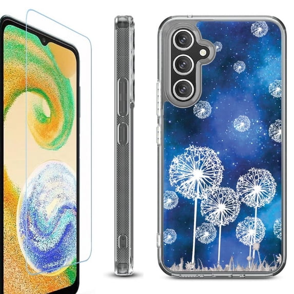 For Samsung Galaxy A36 5G Phone Case Cover, Shockproof Bumper Hybrid Case with Tempered Glass Screen Protector, by OneToughShield - Dandelion Stars