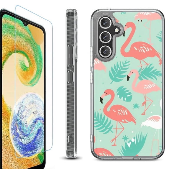 For Samsung Galaxy A36 5G Phone Case Cover, Shockproof Bumper Hybrid Case with Tempered Glass Screen Protector, by OneToughShield - Flamingo