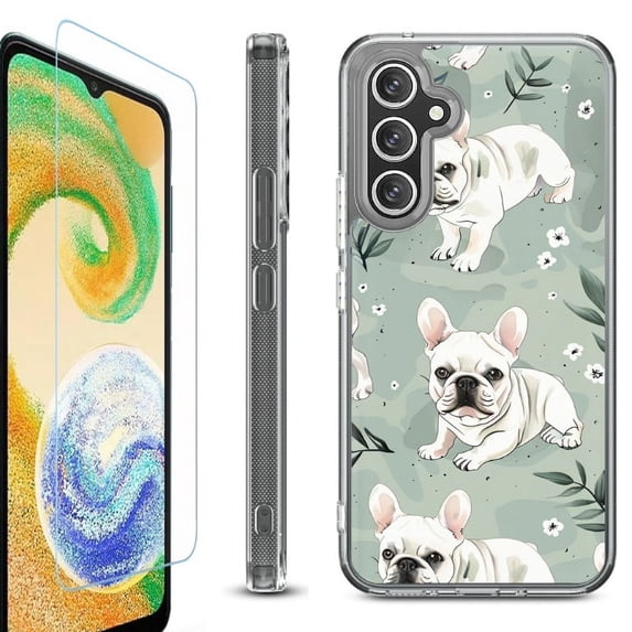For Samsung Galaxy A36 5G Phone Case Cover, Shockproof Bumper Hybrid Case with Tempered Glass Screen Protector, by OneToughShield - French Bulldog