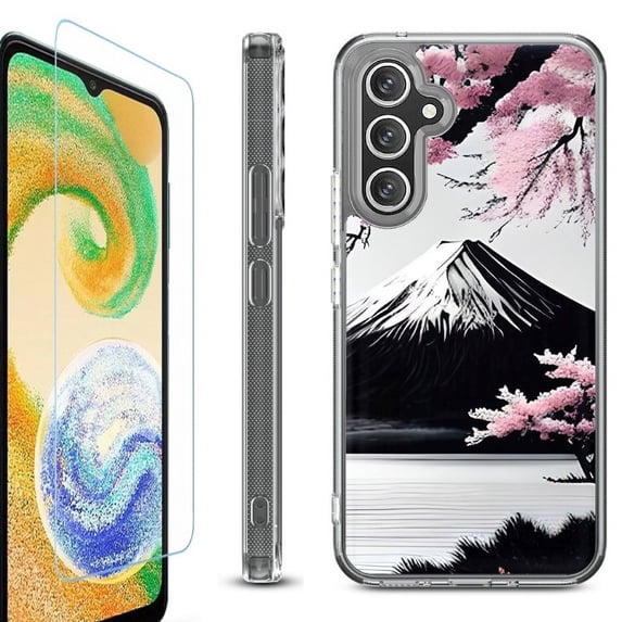 For Samsung Galaxy A36 5G Phone Case Cover, Shockproof Bumper Hybrid Case with Tempered Glass Screen Protector, by OneToughShield - Fuji Sakura