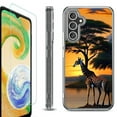 thumbnail image 1 of For Samsung Galaxy A36 5G Phone Case Cover, Shockproof Bumper Hybrid Case with Tempered Glass Screen Protector, by OneToughShield - Giraffe Sunset, 1 of 3
