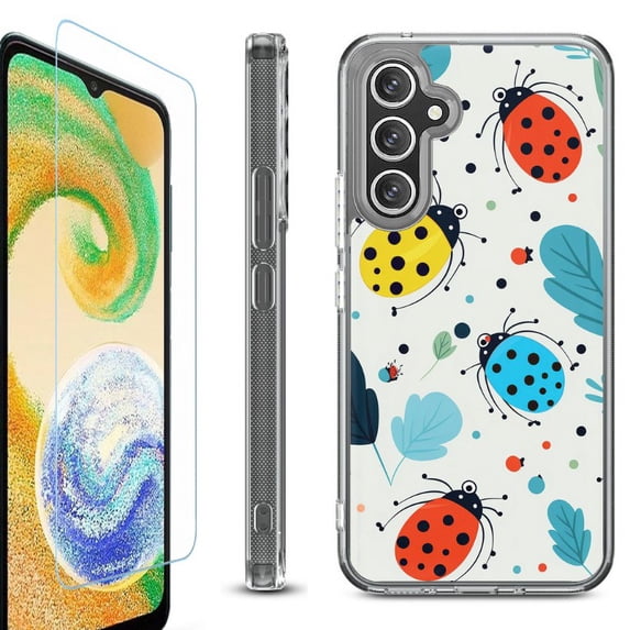 For Samsung Galaxy A36 5G Phone Case Cover, Shockproof Bumper Hybrid Case with Tempered Glass Screen Protector, by OneToughShield - Ladybug Mix