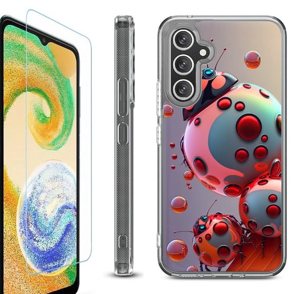 For Samsung Galaxy A36 5G Phone Case Cover, Shockproof Bumper Hybrid Case with Tempered Glass Screen Protector, by OneToughShield - Ladybug Robot