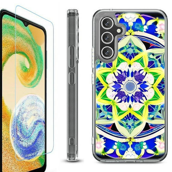 For Samsung Galaxy A36 5G Phone Case Cover, Shockproof Bumper Hybrid Case with Tempered Glass Screen Protector, by OneToughShield - Mandalas Color