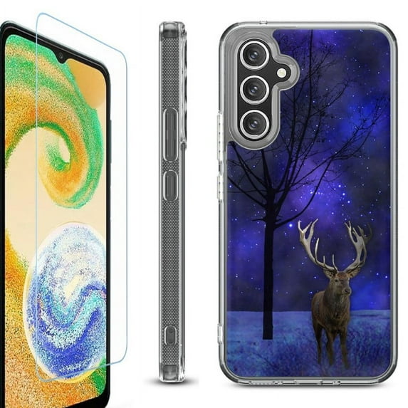 For Samsung Galaxy A36 5G Phone Case Cover, Shockproof Bumper Hybrid Case with Tempered Glass Screen Protector, by OneToughShield - Midnight Deer