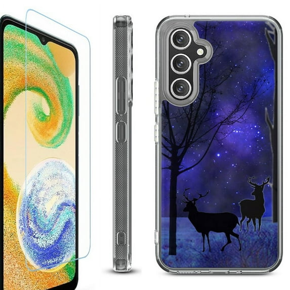 For Samsung Galaxy A36 5G Phone Case Cover, Shockproof Bumper Hybrid Case with Tempered Glass Screen Protector, by OneToughShield - Midnight Forest