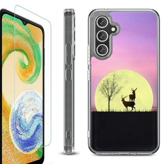 For Samsung Galaxy A36 5G Phone Case Cover, Shockproof Bumper Hybrid Case with Tempered Glass Screen Protector, by OneToughShield - Moonlight Deer