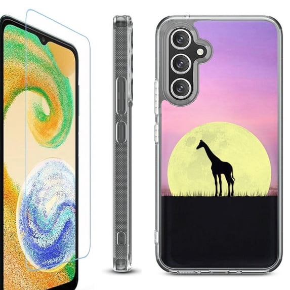 For Samsung Galaxy A36 5G Phone Case Cover, Shockproof Bumper Hybrid Case with Tempered Glass Screen Protector, by OneToughShield - Moonlight Giraffe