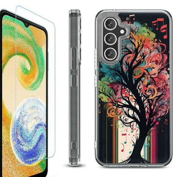 For Samsung Galaxy A36 5G Phone Case Cover, Shockproof Bumper Hybrid Case with Tempered Glass Screen Protector, by OneToughShield - Musical Tree