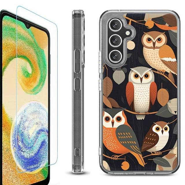 For Samsung Galaxy A36 5G Phone Case Cover, Shockproof Bumper Hybrid Case with Tempered Glass Screen Protector, by OneToughShield - Owl Mix