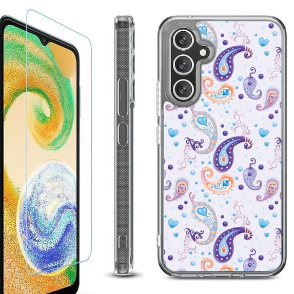 For Samsung Galaxy A36 5G Phone Case Cover, Shockproof Bumper Hybrid Case with Tempered Glass Screen Protector, by OneToughShield - Paisley Purple