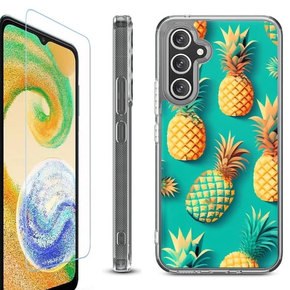 For Samsung Galaxy A36 5G Phone Case Cover, Shockproof Bumper Hybrid Case with Tempered Glass Screen Protector, by OneToughShield - Pineapple