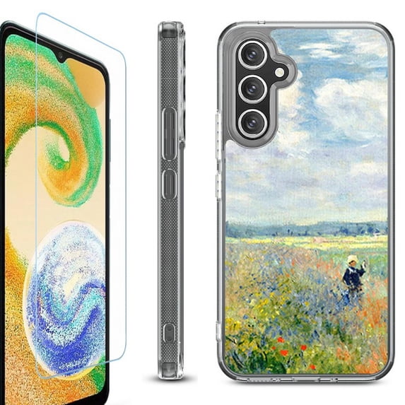 For Samsung Galaxy A36 5G Phone Case Cover, Shockproof Bumper Hybrid Case with Tempered Glass Screen Protector, by OneToughShield - Poppy Field