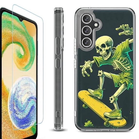 For Samsung Galaxy A36 5G Phone Case Cover, Shockproof Bumper Hybrid Case with Tempered Glass Screen Protector, by OneToughShield - Skeleton Skater