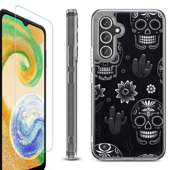 For Samsung Galaxy A36 5G Phone Case Cover, Shockproof Bumper Hybrid Case with Tempered Glass Screen Protector, by OneToughShield - Skull Mix