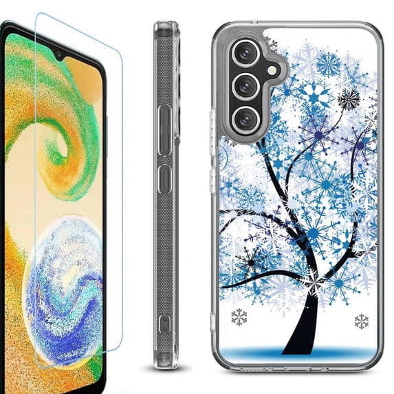 For Samsung Galaxy A36 5G Phone Case Cover, Shockproof Bumper Hybrid Case with Tempered Glass Screen Protector, by OneToughShield - Snowflakes Tree