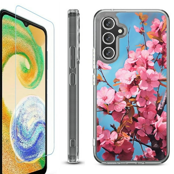 For Samsung Galaxy A36 5G Phone Case Cover, Shockproof Bumper Hybrid Case with Tempered Glass Screen Protector, by OneToughShield - Spring Blossom