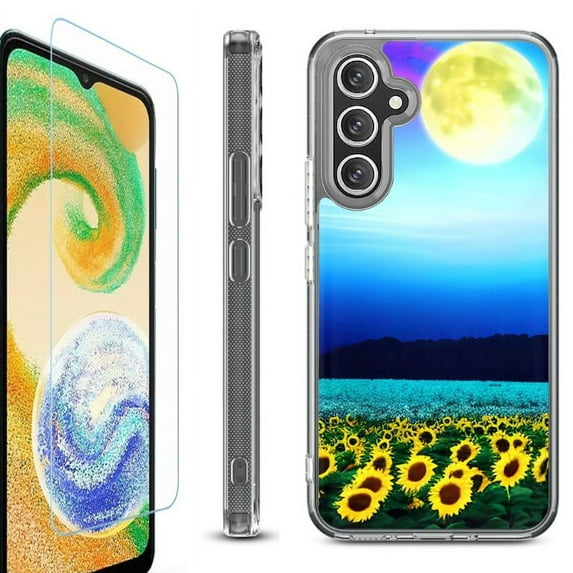 For Samsung Galaxy A36 5G Phone Case Cover, Shockproof Bumper Hybrid Case with Tempered Glass Screen Protector, by OneToughShield - Sunflower Moon