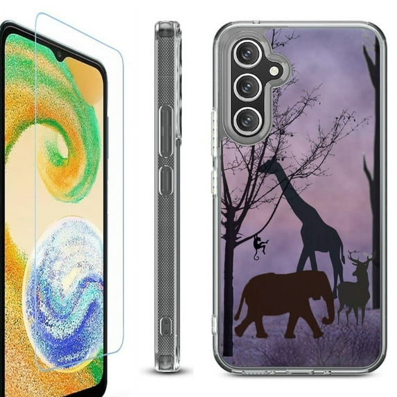For Samsung Galaxy A36 5G Phone Case Cover, Shockproof Bumper Hybrid Case with Tempered Glass Screen Protector, by OneToughShield - Twilight Safari