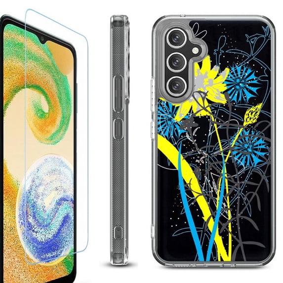 For Samsung Galaxy A36 5G Phone Case Cover, Shockproof Bumper Hybrid Case with Tempered Glass Screen Protector, by OneToughShield - Wild Flowers