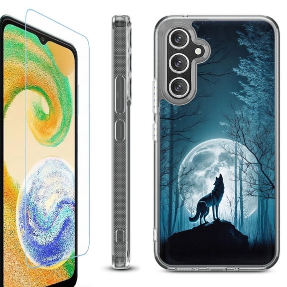 For Samsung Galaxy A36 5G Phone Case Cover, Shockproof Bumper Hybrid Case with Tempered Glass Screen Protector, by OneToughShield - Wolf Moon