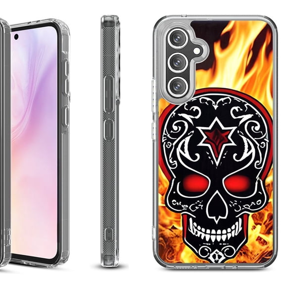 For Samsung Galaxy A36 5G Protective Shockproof Phone Case, by OneToughShield - Skull Flames