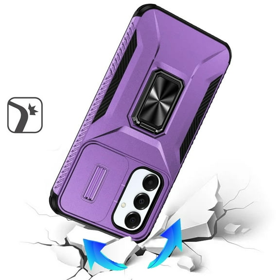 For Samsung Galaxy A36 Case, Camera Cover with Magnetic Rotation Ring Stand, Military Grade Hybrid Hard TPU Shockproof Cover, XPM Phone Case [Purple]