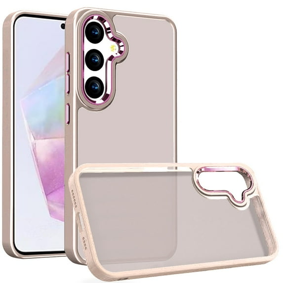 For Samsung Galaxy A36 / A56 Polished Oil Thick Acrylic Metal Button Hybrid Case Cover - Beige