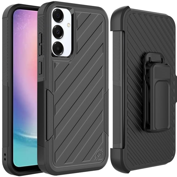 For Samsung Galaxy A36 Rugged 2in1 Armor Combo Belt Clip Holster, Non-Slip Tough Hybrid lined Shockproof Case Cover, XPM Phone Case [Black / Black]