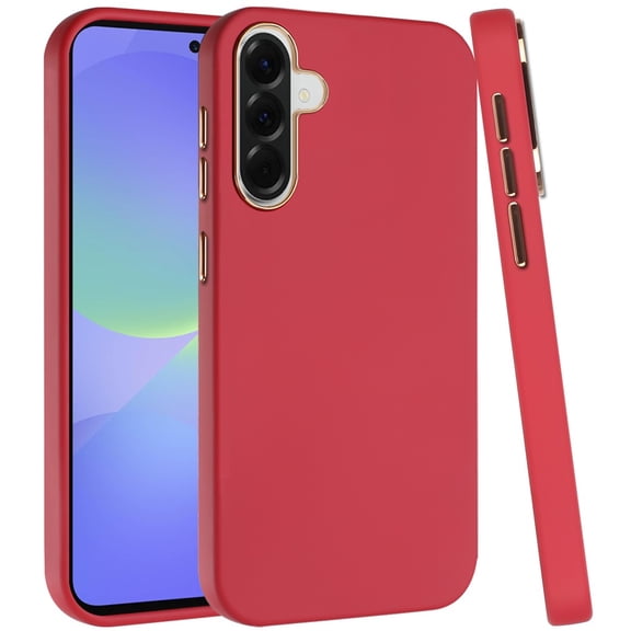 For Samsung Galaxy A37 Phone Case, Slim Classic Hybrid Around Rubber Gummy Gel Slick Hard PC Silicone TPU Chromed Button Cover for Samsung A37 - Red