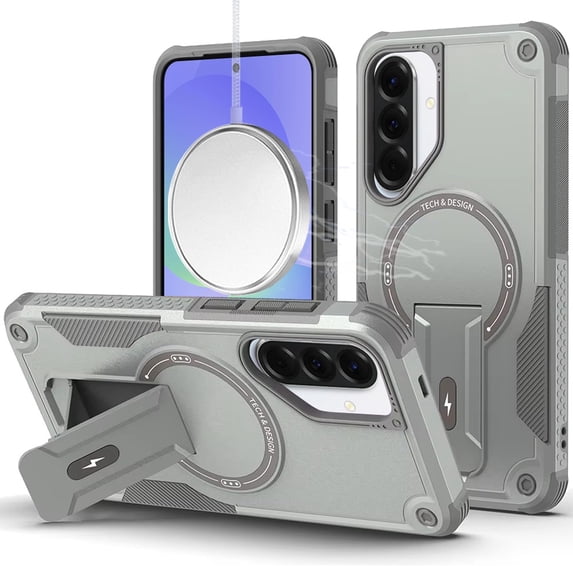 For Samsung Galaxy A37 Sturdy Bracket Kickstand Magnetic Hybrid - Grey