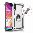 thumbnail image 1 of For Samsung Galaxy A50 With Tempered Glass Screen Protector, Rugged Hybrid Armor Anti-Scratch Shockproof Kickstand Cover Compatible Magnetic Car Mount Ring Grip, Silver, 1 of 1