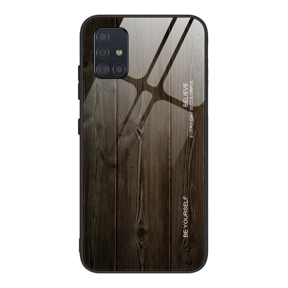 For Samsung Galaxy A51 Wood Grain Tempered Glass + TPU Shockproof Case