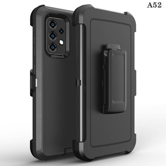 For Samsung Galaxy A52 5G / SM-A526 Heavy Duty Shockproof Armor Protective Hybrid Case Cover With Clip Black/Black