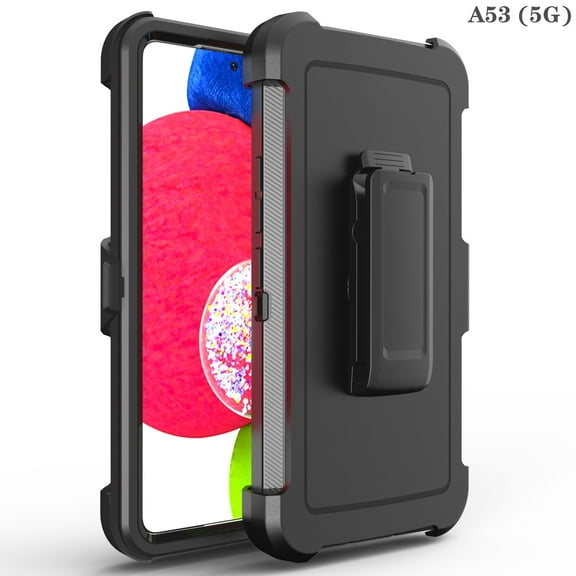 For Samsung Galaxy A53 5G / SM-A536 Heavy Duty Shockproof Armor Protective Hybrid Case Cover With Clip Black/Black