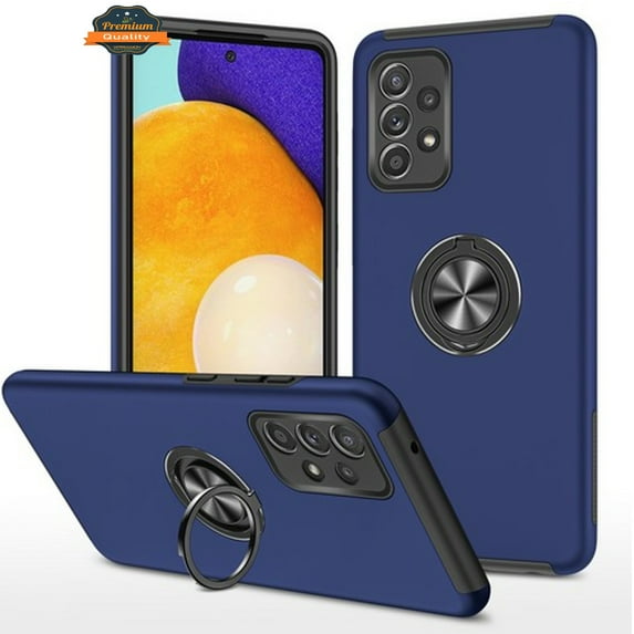 For Samsung Galaxy A54 Hybrid Military Grade with Flat Metal Ring Stand 360° Rotation Kickstand Hard PC Back Slim Fit Phone Case Cover by Xpression - Blue