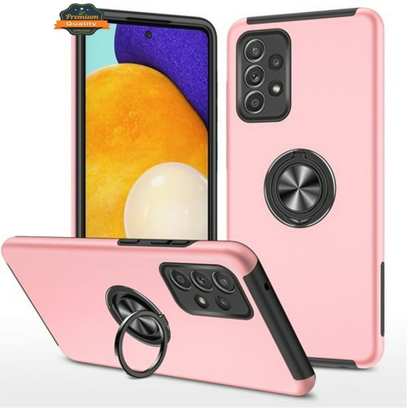 For Samsung Galaxy A54 Hybrid Military Grade with Flat Metal Ring Stand 360° Rotation Kickstand Hard PC Back Slim Fit Phone Case Cover by Xpression - Pink