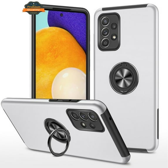 For Samsung Galaxy A54 Hybrid Military Grade with Flat Metal Ring Stand 360° Rotation Kickstand Hard PC Back Slim Fit Phone Case Cover by Xpression - Silver